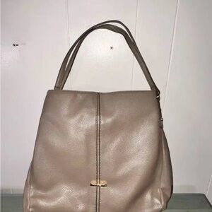 Tan Shoulder Bag with Slouchy Design and Minimalist Aesthetic